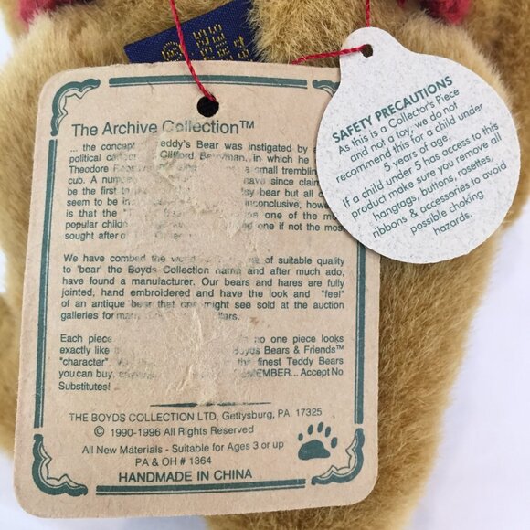 NWT Boyds Bear Arlo Plush Bear With Red Sweater 1364 Size 8" 1996 Pooh Looking - Picture 8 of 10